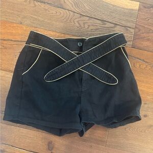 Hausen High Waist Tie Belt Shorts Womens M Black Cotton Preppy Minimalist Luxury